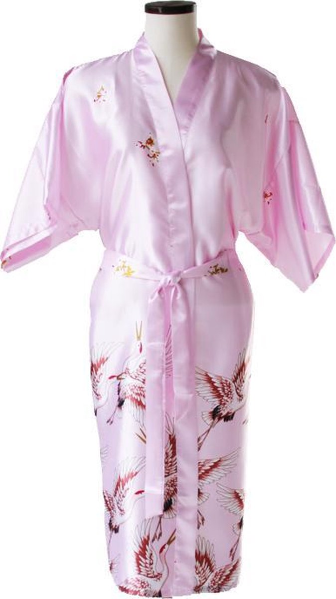 TA-HWA - Dames Kimono - met Kraanvogels - Roze - Maat L