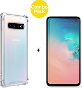 Samsung S10e Telefoonhoesje met Screenprotector | Siliconen Tpu ShockProof Back Cover | Gehard Beschermglas | Transparant