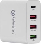 DrPhone ICON2 - 48W Snellader - 4 Poorten - Type-C Fast Charger Stekker – Qualcomm - Android / iOS - Wit