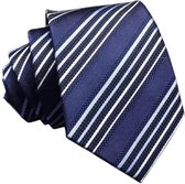 Zijden stropdassen - stropdas heren ThannaPhum Donkerblauwe zijden stropdas blauw en zilverkleurig gestreept