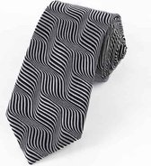 Zijden stropdassen - stropdas heren ThannaPhum Zijden stropdas zwart met grijs golfmotief