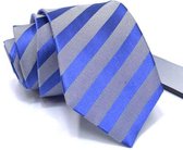 Zijden stropdassen - stropdas heren - ThannaPhum Lichtblauw zilverkleurig gestreepte zijden stropdas