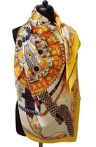 ThannaPhum luxe zijden sjaal - Geel Oranje fantasie cirkel 100 x 100 cm