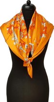 ThannaPhum Luxe zijden sjaal - oranje - Muziek instrumenten en bloemen 85 x 85 cm