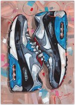 Air max 90 blauw rood art print (50x70cm)