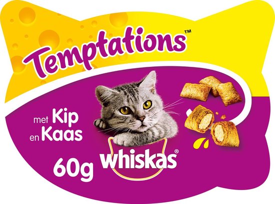 Whiskas Temptations Kattensnacks – Kip En Kaas – 8 X 60 Gr