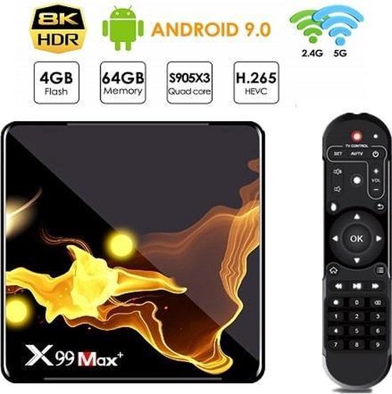 Android tv box Android 9 / Tv Box Android 4K X99 Max+ / Mediaplayer voor Tv  / Kodi Tv... | bol
