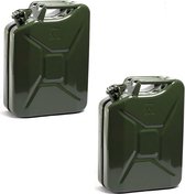 Lot de 2x pièces de bidons métalliques de 20 litres vert armée - convient au carburant - essence / diesel