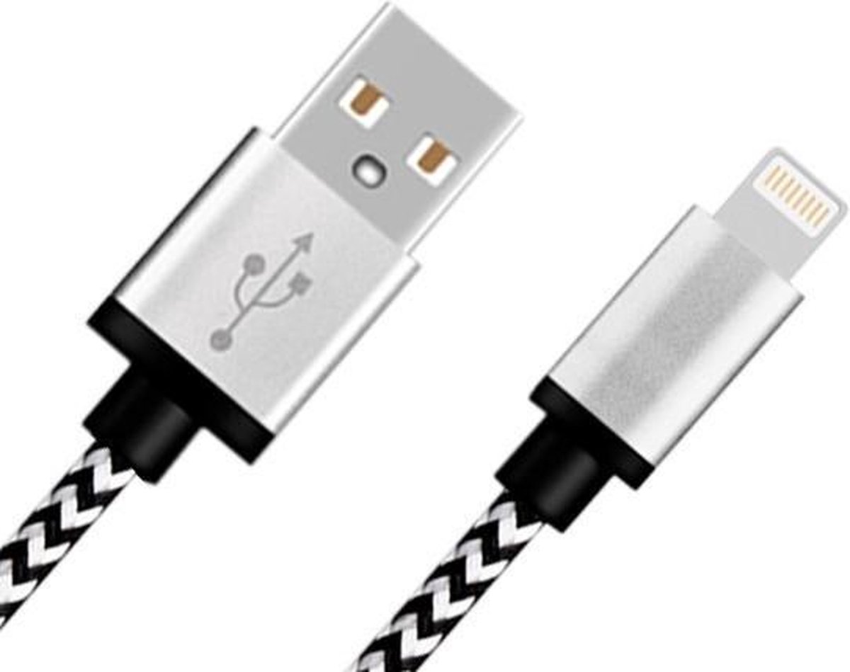 Lightning compatible naar USB kabel nylon rugged - zwart wit