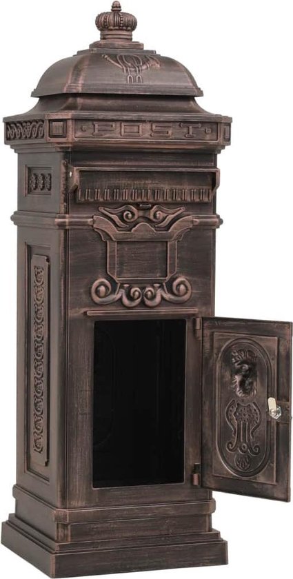 vidaXL Pilaar brievenbus vintage stijl roestbestendig aluminium brons