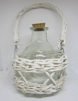 Wespenvanger, helder glas in rieten mandje. 21 x 12 cm Ø