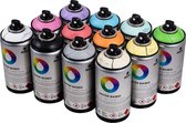 MTN Waterbasis Spuitbussen Pakket - 12x Pastel Tinten - Lage druk, matte afwerking graffiti spuitverf - 300ml