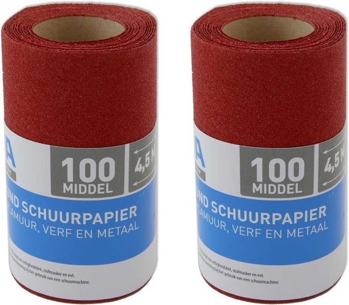 Set van 2x Schuurpapier op rol - Middel - P100 - 110mm x 4,5 meter - Korrelgrofte 100 - Verf/klus materiaal benodigdheden