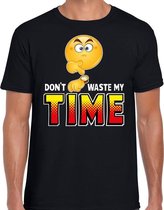 Funny emoticon t-shirt dont waste my time zwart voor heren L