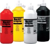 Set van 4x flessen Gele-Rode-Witte-Zwarte hobby knutselen kinder verf op waterbasis - 500 ml per fles - Schilderen/verfen