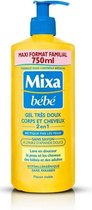 MIXA B�B� - Zeer zachte lichaams- en haargel 2 in 1 zonder zeep Maxi Family Size - 750 ml