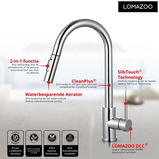 LOMAZOO Keukenkraan Uittrekbaar Calypso Kraan Keuken