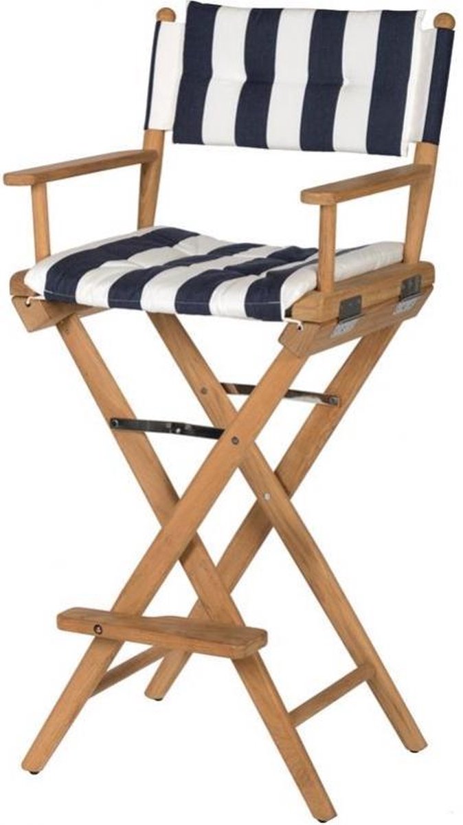 Stuurstoel Hoog Teak DeLuxe met Navy / Witte kussenset