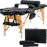 BestMassage MT-482-Black - Massagetafel, draagbare massagebed, lengte 185 cm, hoogte verstelbaar, tweevoudig inklapbaar, gezichtskussen, draagtas, zwart