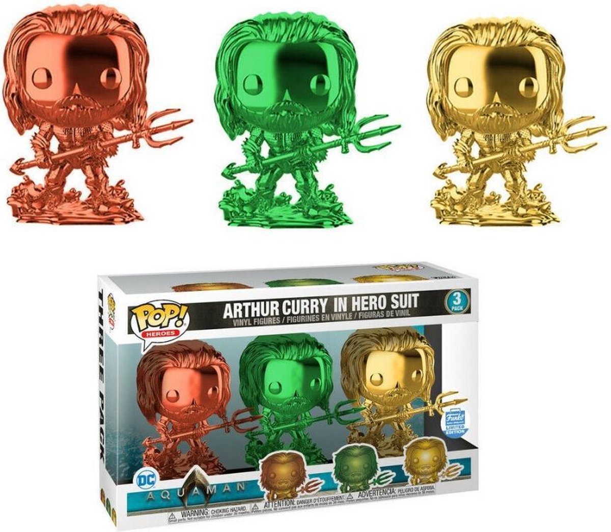Funko Pop! 3X: DC Heroes Aquaman - Arthur Curry Chrome Exclusive