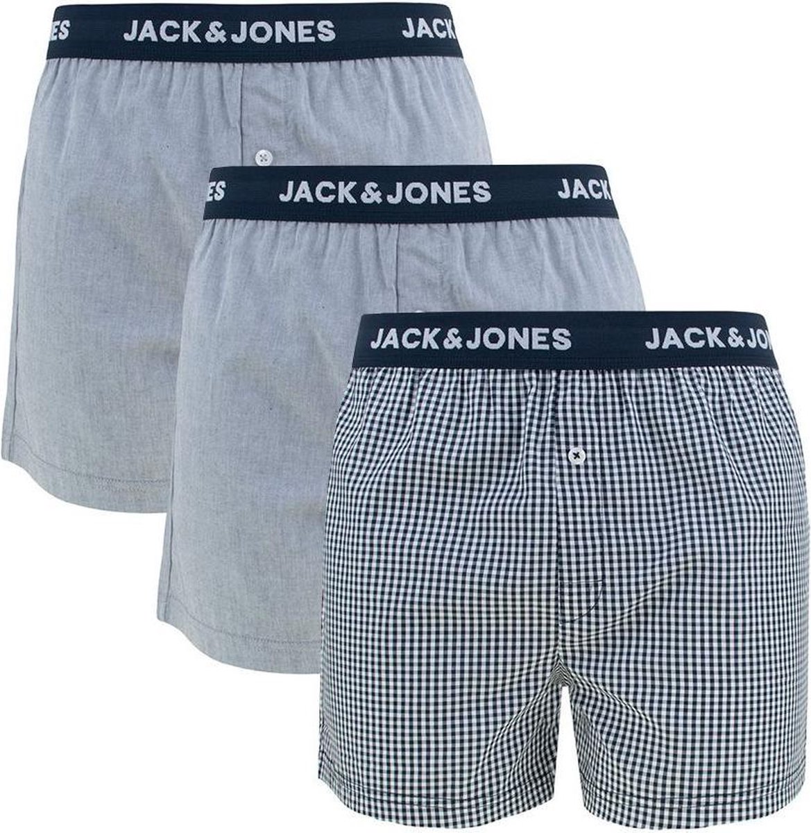 Jack & Jones - 3-pack wijde heren boxershorts woven blauw - maat S | bol.com