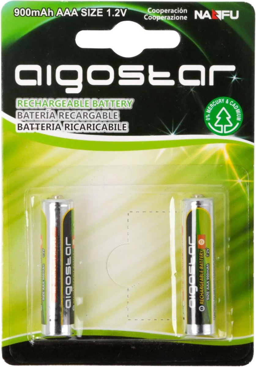 Aigostar AAA Oplaadbare Batterijen - 900 mAh - 2 stuks