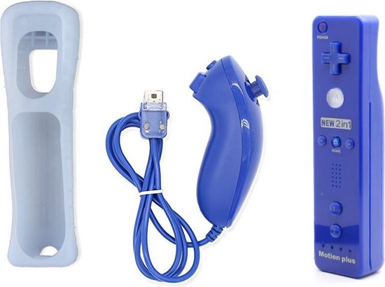 J&S Supply Motion Plus Controller + Nunchuk Controller - Geschikt Voor Nintendo Wii + Wii U - Dark Blue