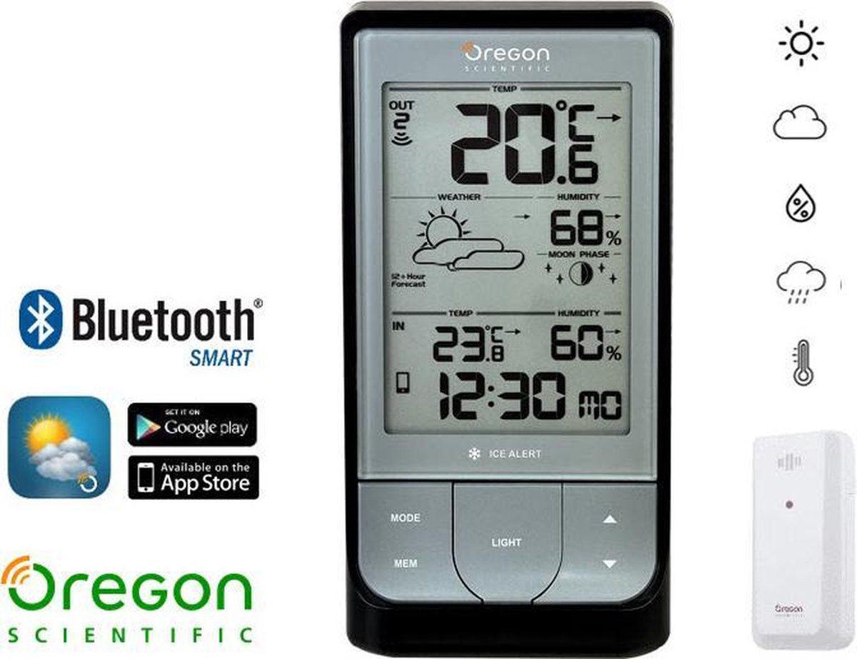 Oregon Scientific Station météo OS Night - Design - Connexion Bluetooth -  Baromètre -... | bol