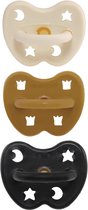 HEVEA dental speen trio 3 stuks | orthodontisch 3-36 mnd | Milky White - tumeric - outerspace black