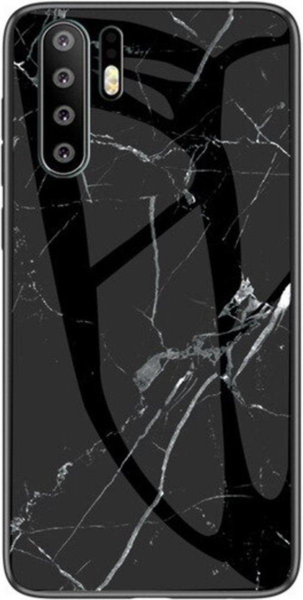 Huawei P30 Pro Backcover - Zwart - Marmer - Gehard Glas