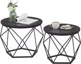 J&R Salontafel - Duo salontafel - Bijzettafel - Ronde salontafel - Afneembaar blad - Stalen draadconstructie - Zwart