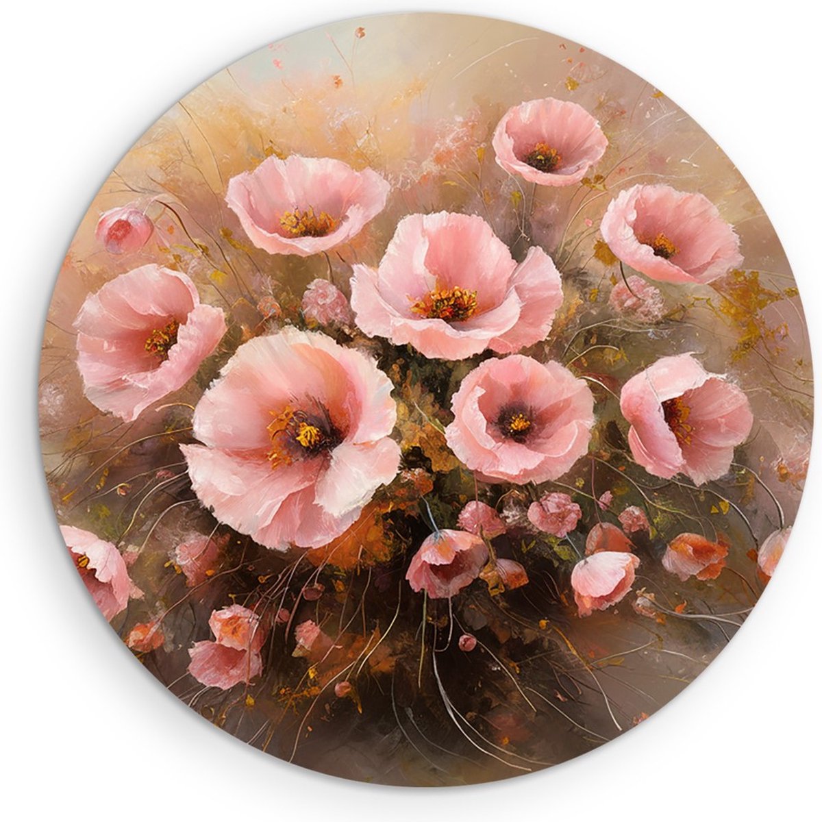 Saammp Muurcirkel Hout - Roze bloemen - Abstract - Ø 70 - Wandcirkel - Wanddecoratie Cirkel - Muurdecoratie - Kantoor Decoratie