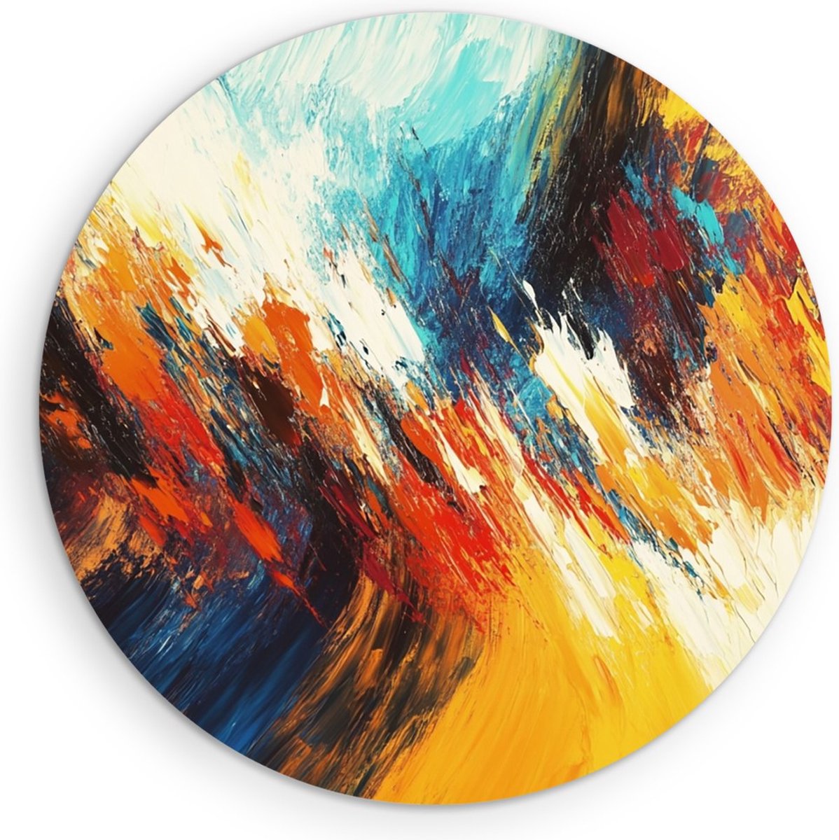 Saammp Forex Muurcirkel -Kleurrijke groffe strepen - Abstract kunstwerk - Ø 40 - Wandcirkel - Wanddecoratie Cirkel - Muurdecoratie Woonkamer - Slaapkamer decoratie - Rond Schilderij