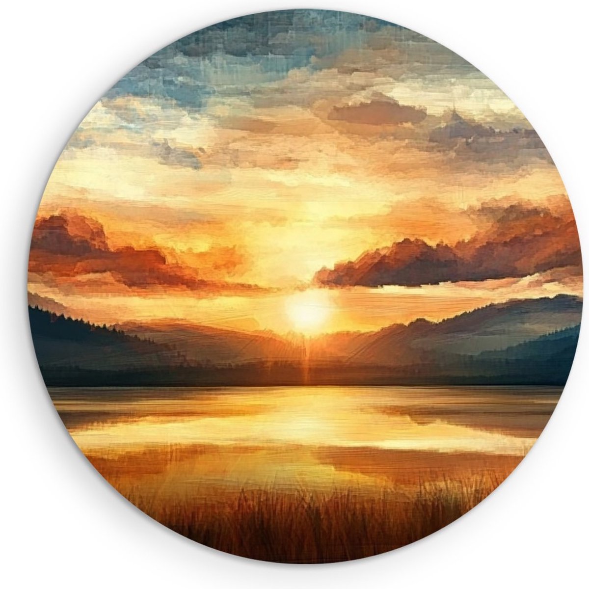 Saammp Muurcirkel Hout - Natuur - Zonsondergang- landschap - Ø 40 - Wandcirkel - Wanddecoratie Cirkel - Muurdecoratie Woonkamer - Slaapkamer decoratie - Rond Schilderij