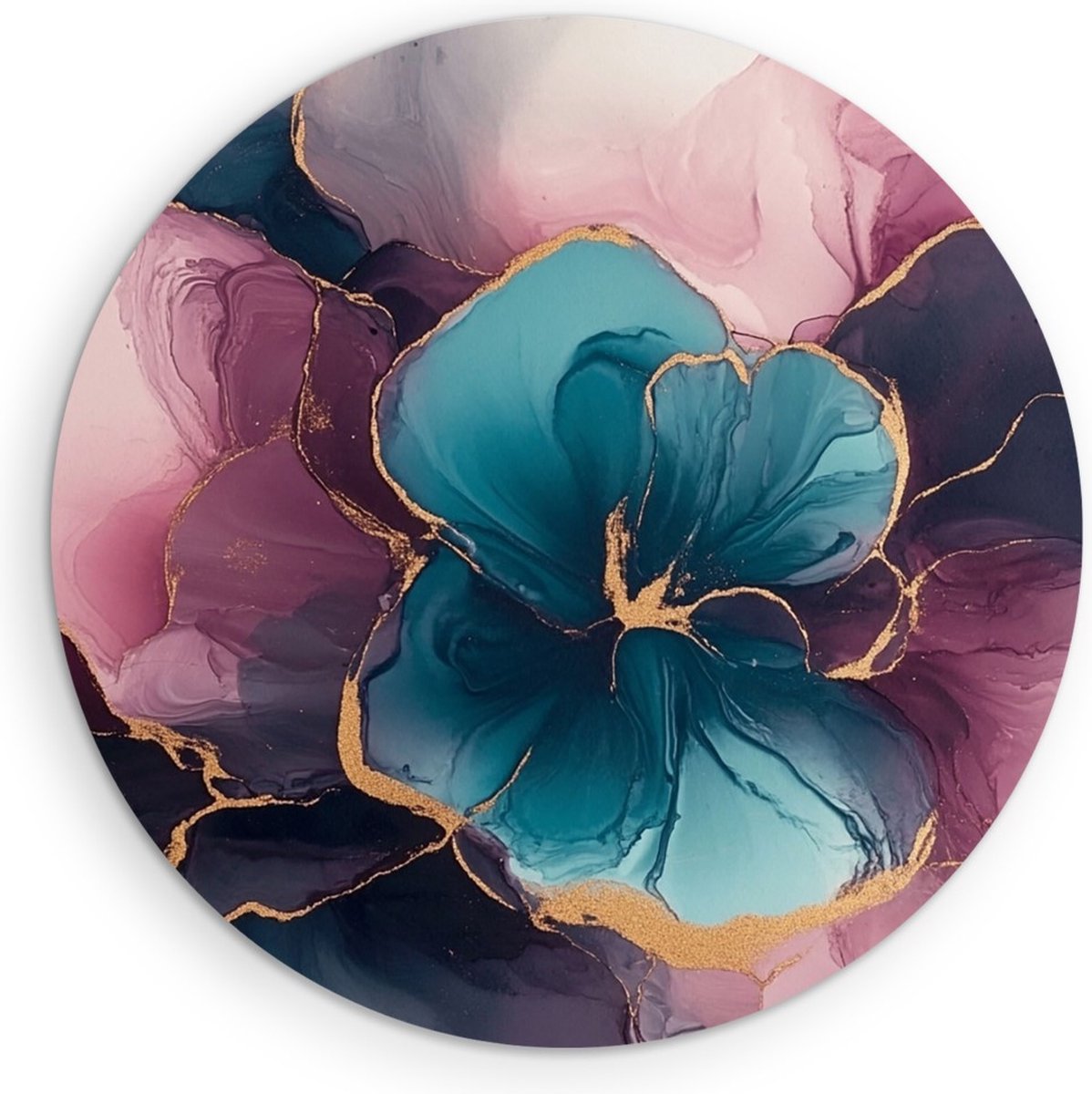 Saammp Muurcirkel Hout - Bloemen in marmer - Abstract - Ø 40 - Wandcirkel - Wanddecoratie Cirkel - Muurdecoratie Woonkamer - Slaapkamer decoratie - Rond Schilderij