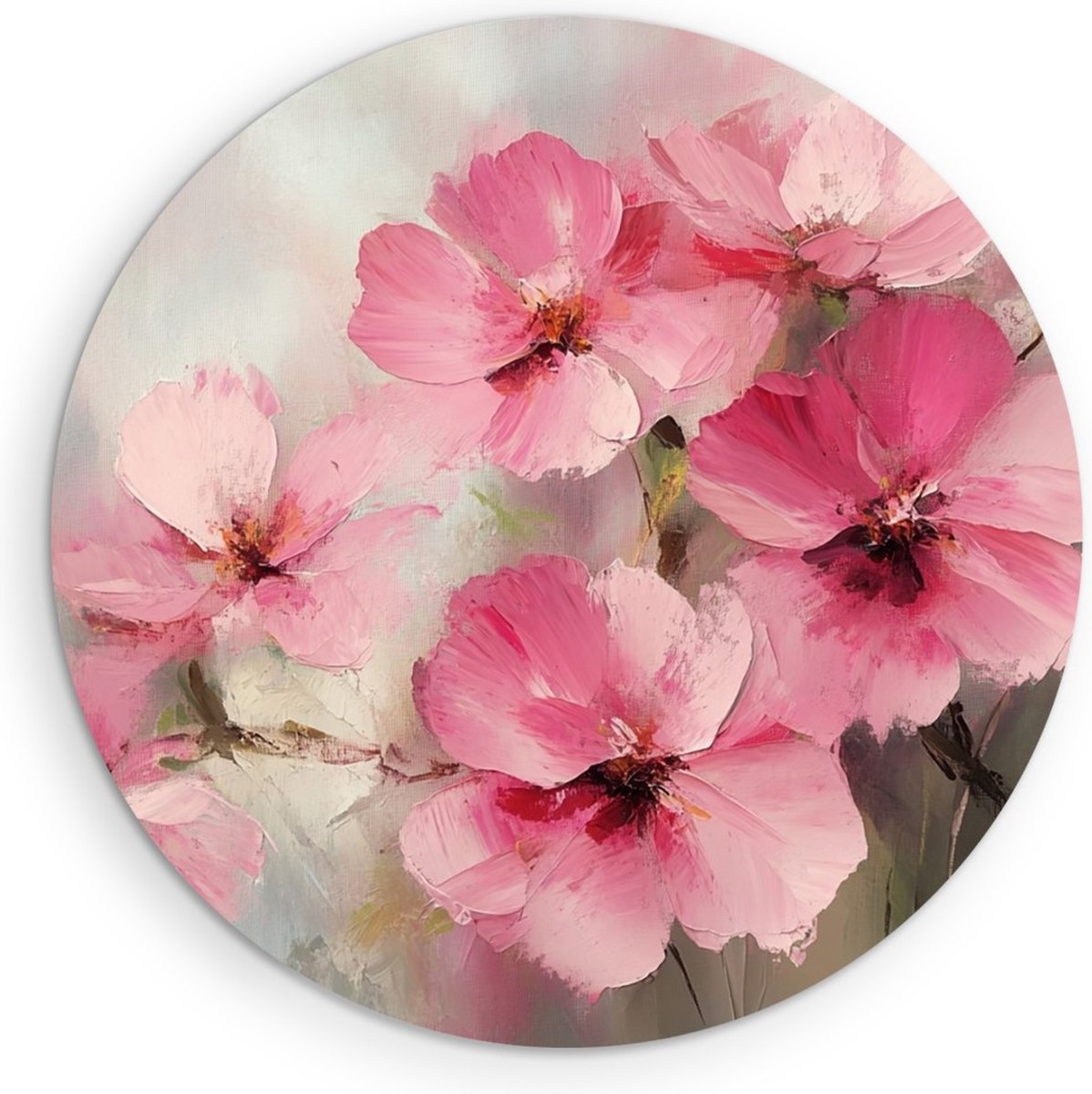 Saammp Muurcirkel Hout - Zachte Roze Bloemen - Abstract - Ø 30 - Wandcirkel - Wanddecoratie Cirkel - Muurdecoratie Woonkamer - Kantoor Decoratie