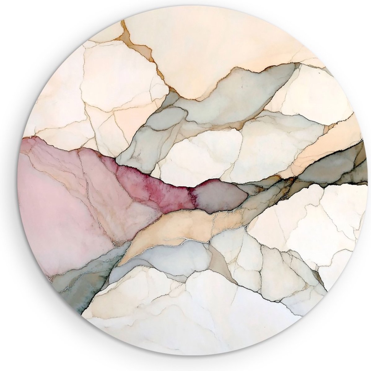 Saammp Muurcirkel Hout - Marmer - Kunst - Beige - Abstracte Wanddecoratie Cirkel- Ø 30 - Wandcirkel - Wanddecoratie Cirkel - Muurdecoratie Woonkamer - Kantoor Decoratie
