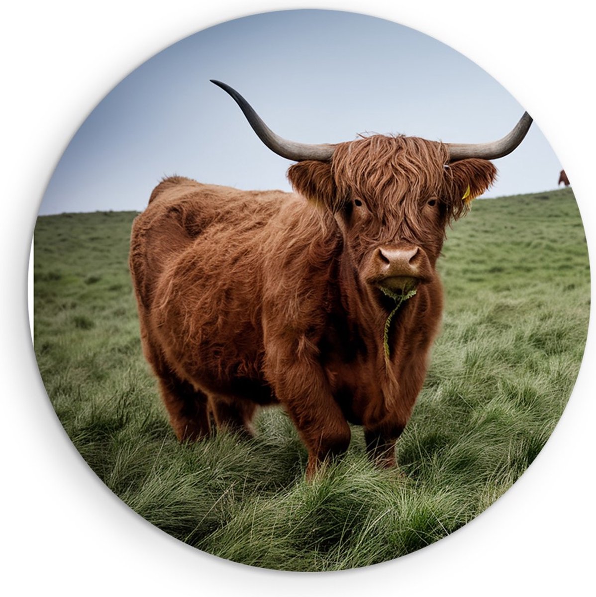 Saammp Forex Muurcirkel - Schotse Hooglander Koe Familie in het gras - Dieren - Natuur - Ø 30 - Wandcirkel - Wanddecoratie Cirkel - muurdecoratie Woonkamer - Slaapkamer decoratie - Rond Schilderij