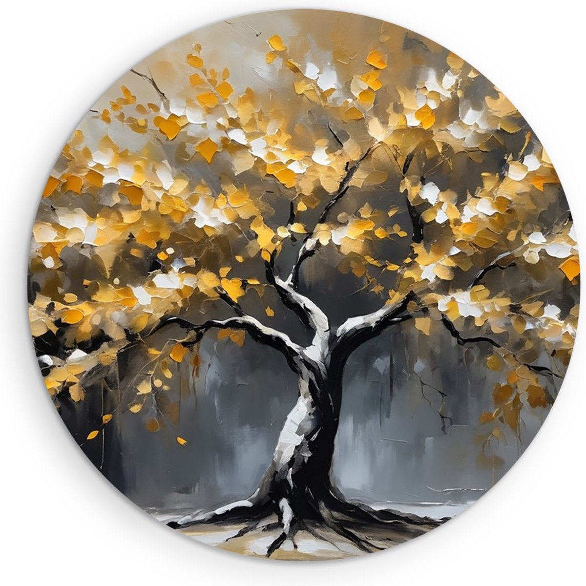 Saammp Muurcirkel Hout - Winterboom - Getekend- Abstract - Ø 50 - Wandcirkel - Wanddecoratie Cirkel - Muurdecoratie Woonkamer - Slaapkamer decoratie - Rond Schilderij