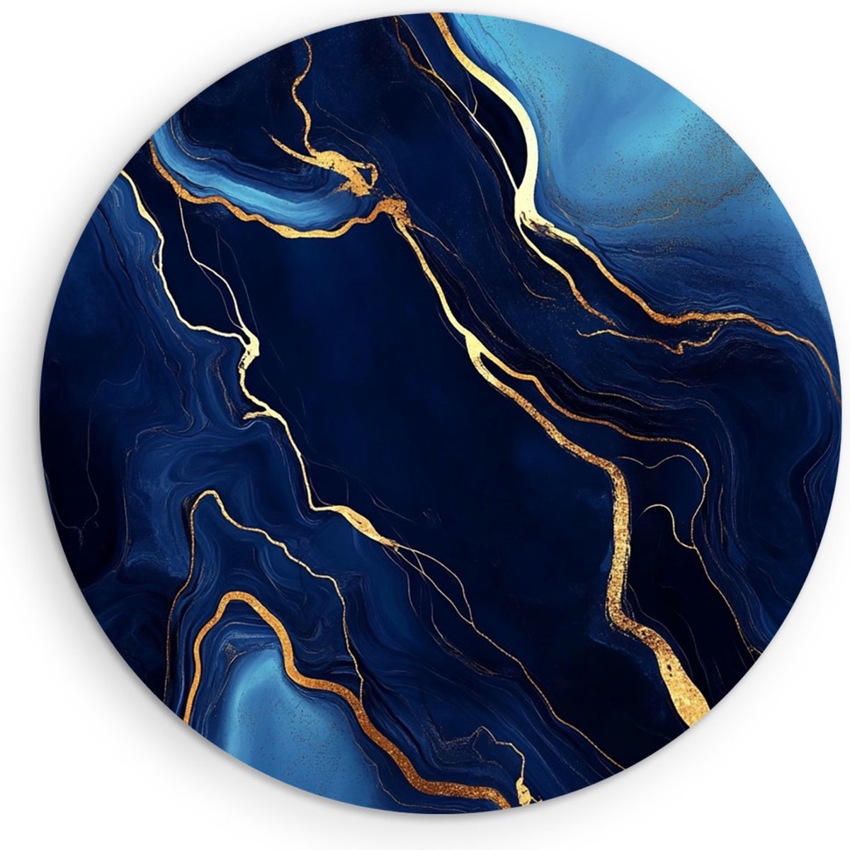 Saammp Muurcirkel Hout - Marmer - Vloeibaar - Blauw - Abstract kunstwerk - Ø 50 - Wandcirkel - Wanddecoratie Cirkel - Muurdecoratie Woonkamer - Slaapkamer decoratie - Rond Schilderij