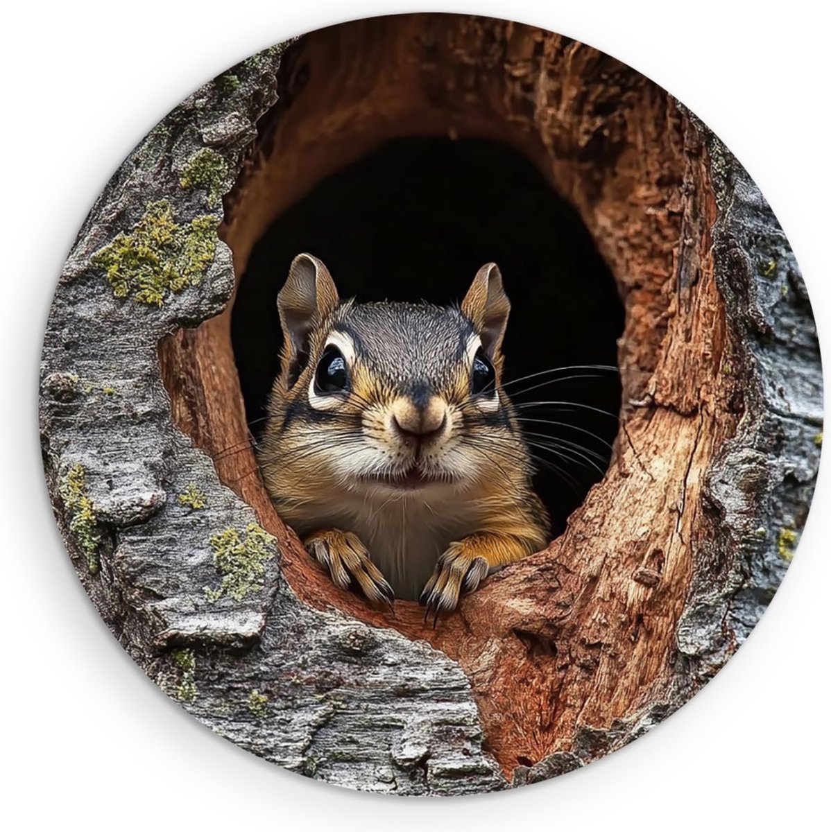 Saammp Forex Muurcirkel - Eekhoorn in boom - Natuur - Dieren - Ø 90 - Wandcirkel - Wanddecoratie Cirkel - Muurdecoratie Woonkamer - Slaapkamer decoratie - Rond Schilderij