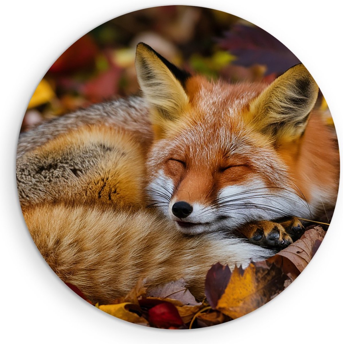 Saammp Muurcirkel Hout - Slapende Vos - Natuur - Dieren - Ø 40 - Wandcirkel - Wanddecoratie Cirkel - Muurdecoratie Woonkamer - Slaapkamer decoratie - Rond Schilderij