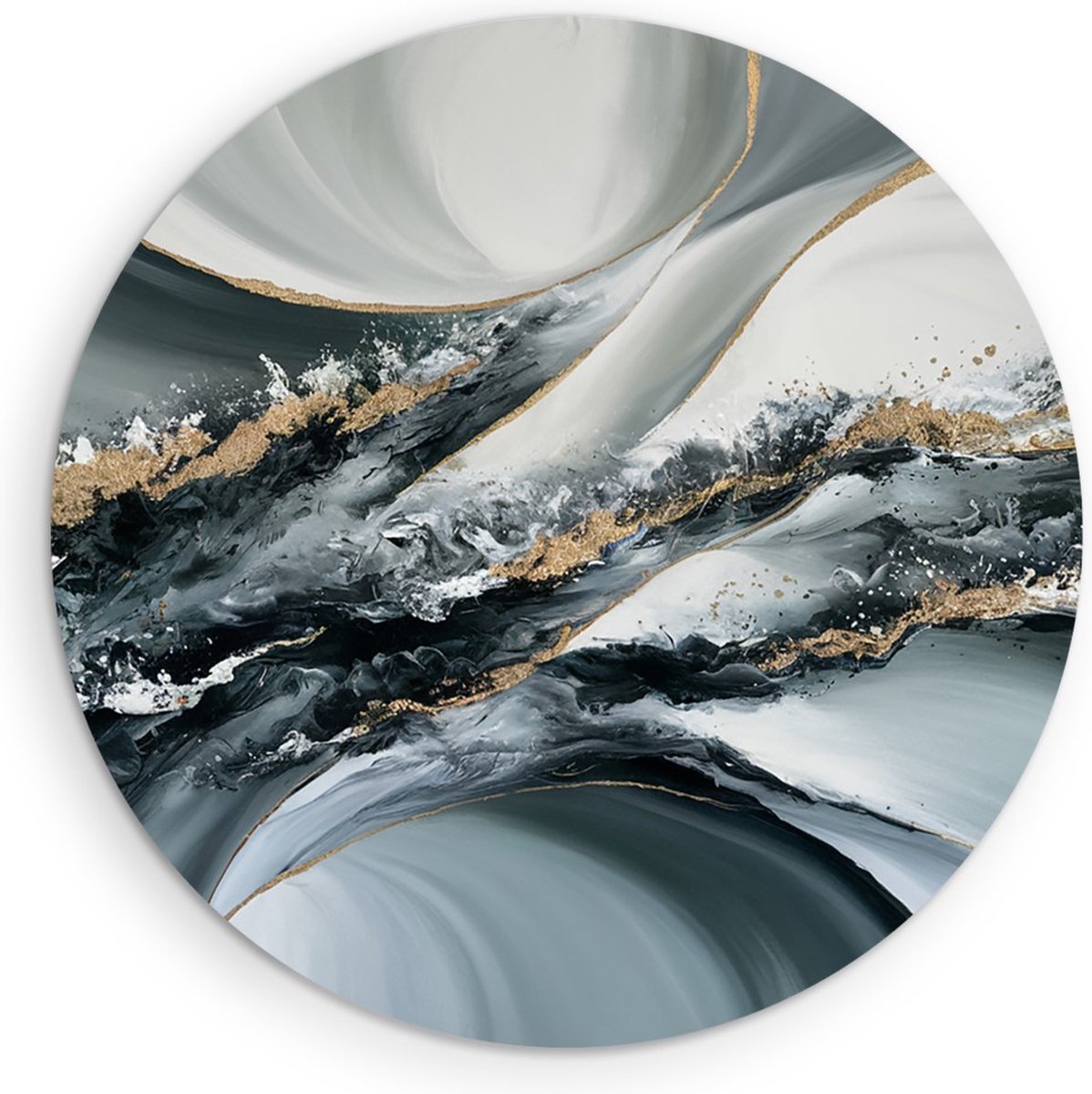 Saammp Forex Muurcirkel - Grijs - goud - Abstract - Ø 60 - Wandcirkel - Wanddecoratie Cirkel - Muurdecoratie Woonkamer - Slaapkamer decoratie - Rond Schilderij