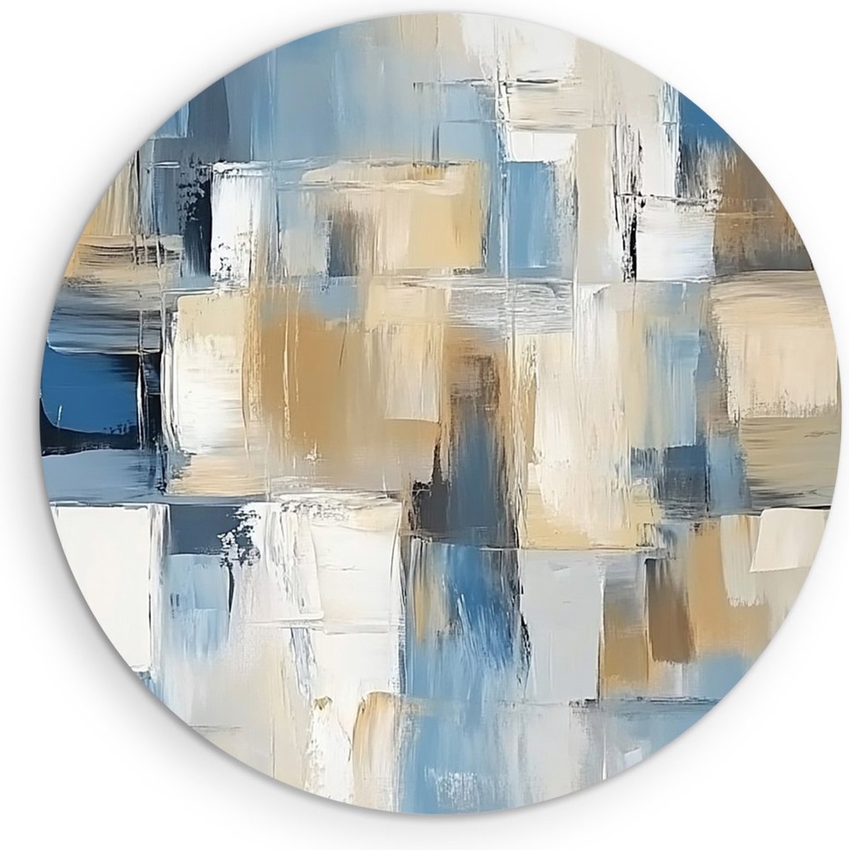 Saammp Forex Muurcirkel - Blauw gestreept - Abstract kunstwerk - Ø 90 - Wandcirkel - Wanddecoratie Cirkel - Muurdecoratie Woonkamer - Slaapkamer decoratie - Rond Schilderij