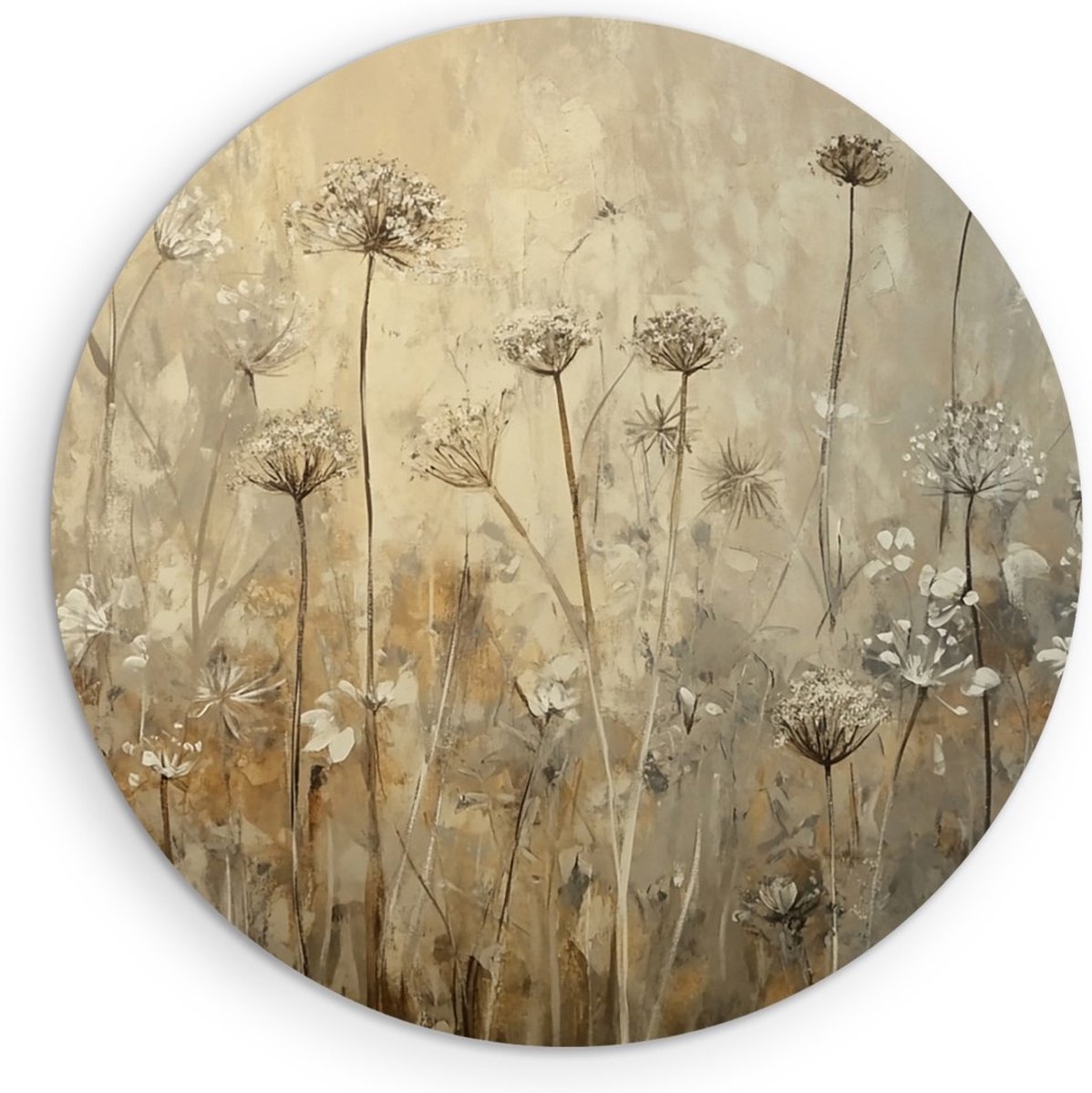 Saammp Forex Muurcirkel - Vintage - Wit bloemenveld - Natuur - Abstract - Ø 60 - Wandcirkel - Wanddecoratie Cirkel - Muurdecoratie Woonkamer - Woonkamer Decoratie