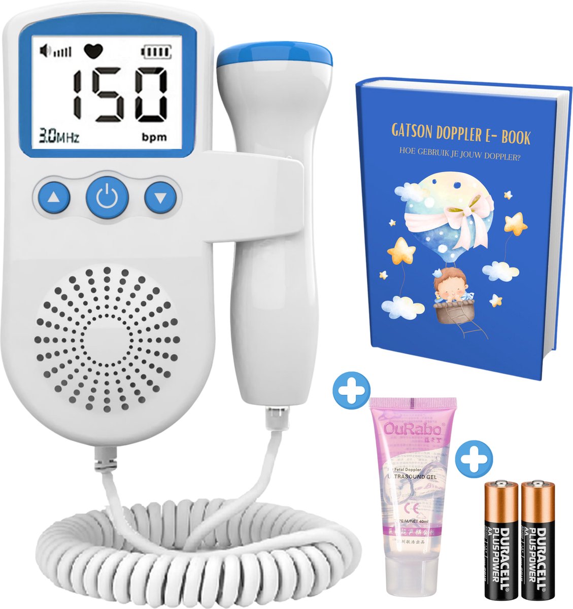 Gatson Doppler - Inclusief E-book, Doppler Gel en Batterijen - Doppler baby - Baby hartje monitor - Babyshower - Zwangerschap