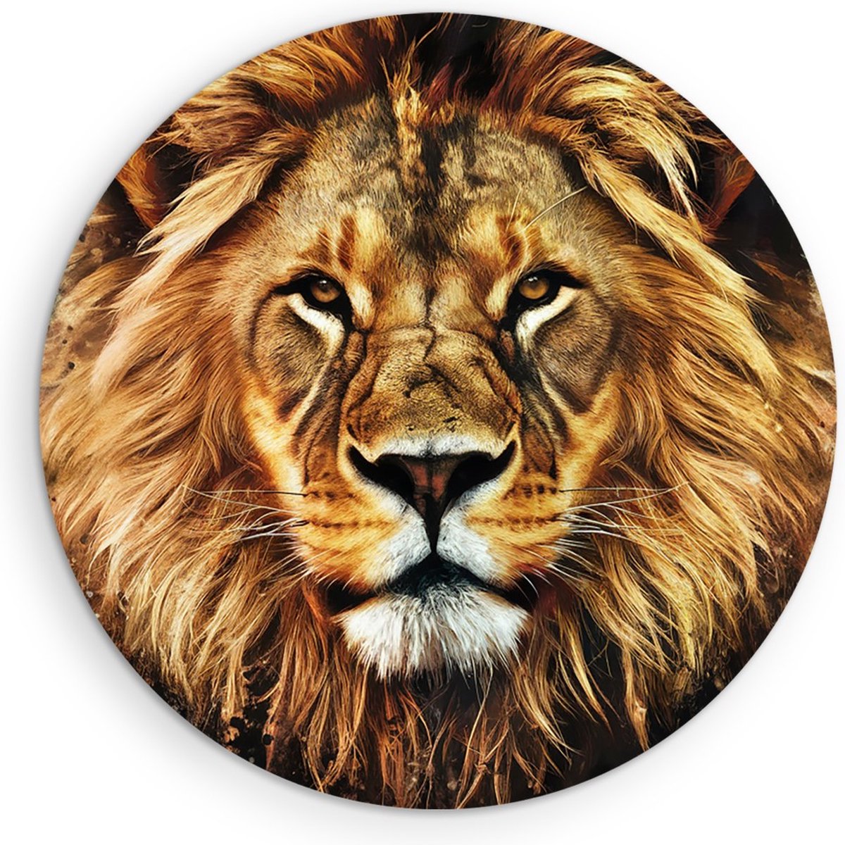 Saammp Forex Muurcirkel - Abstracte Leeuw - Portret - Kleurrijk - Dieren - Natuur - Ø 80 - Wandcirkel - Wanddecoratie Cirkel - Muurdecoratie Woonkamer - Slaapkamer decoratie - Rond Schilderij