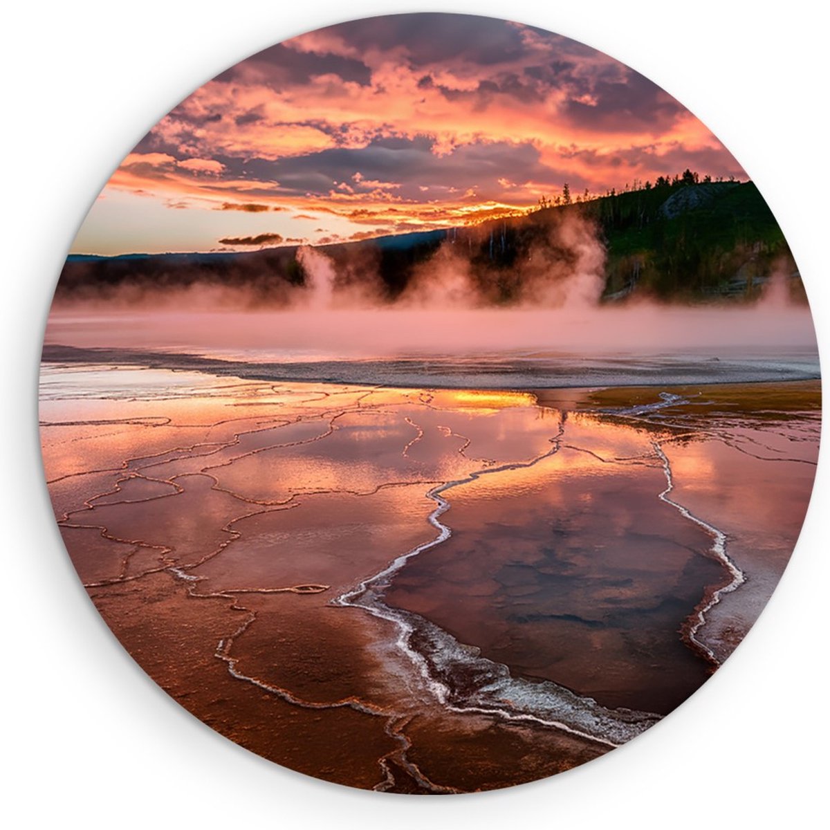 Saammp Muurcirkel Hout - Natuur - Zonsondergang- Ø 60 - Wandcirkel - Wanddecoratie Cirkel - Muurdecoratie Woonkamer - Slaapkamer decoratie - Rond Schilderij