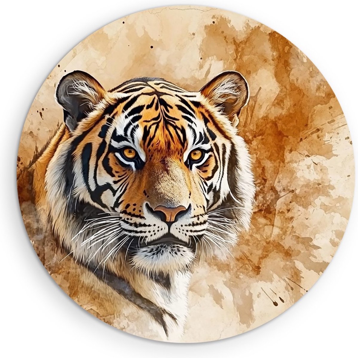 Saammp Muurcirkel Hout - Abstracte Tijger - Natuur - Dieren - Ø 90 - Wandcirkel - Wanddecoratie Cirkel - muurdecoratie Woonkamer - Slaapkamer decoratie - Rond Schilderij
