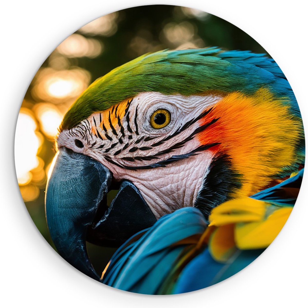 Saammp Muurcirkel Hout - Papagaai - Kleurrijk - Natuur - Dieren - Ø 80 - Wandcirkel - Wanddecoratie Cirkel - Muurdecoratie Woonkamer - Slaapkamer decoratie - Rond Schilderij